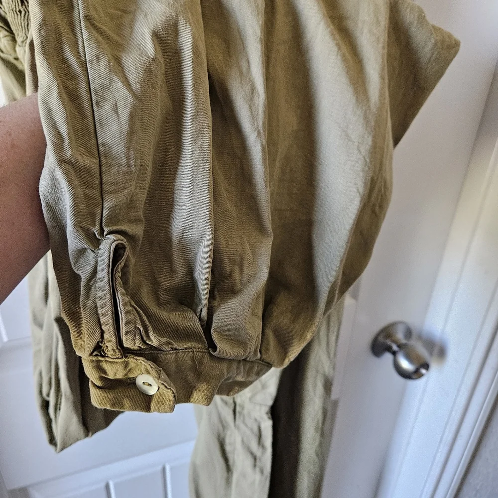 Free People Olive Green Smocked Wide Leg Jumpsuit – Size S (SP) - Picture 8 of 10